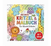 Erstes Kritzel und Malbuch für die ganz kleinen Helden mit unterschiedlichen lächelnden Motiven