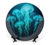 ERSTSNCK - 10" Bone China Syphonophore Wall Hanging Ceramic Plate Decorative Plate Boho Dinner Plate with Stand for Art Decor