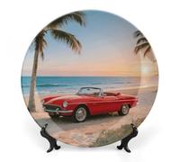 ERSTSNCK - 10" Classic Red Sports Car Ceramic Decorative Plate Porcelain Bone Wall Hanging Boho Style Dinner Plate with Holder