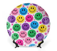 ERSTSNCK - 10" Happy Face Colorful Ceramic Decorative Plate Bone China Wall Hanging Boho Style Dinner Plates with Stand for Art Decor