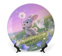 ERSTSNCK - 10 Inch Blue Bells Rabbit Ceramic Decorative Plate Porcelain Bone Wall Hanging Plate Boho Style Dinner Plate with Stand for Decor