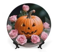 ERSTSNCK - 10 Inch Pink Pink Rose Pumpkin Ceramic Plate Porcelain Bone Wall Hanging Boho Dinner Plate with Stand for Decor