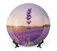 ERSTSNCK - 10 Inch Purple Lavender Ceramic Decorative Plate, Porcelain Bone Design Wall Hanging Boho Dinner Plate with Cabinet Stand for Decor