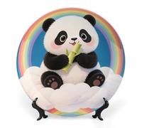 ERSTSNCK - 10 Inch Rainbow Panda Ceramic Decorative Plate Porcelain Bone Wall Hanging Boho Dinner Plate with Stand for Decor