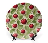 ERSTSNCK - 10" Red Cherry Pattern Ceramic Decorative Plaque Bone China Wall Hanging Boho Dinner Plates with Stand for Art Decor
