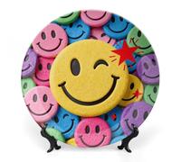 ERSTSNCK - 10" Yellow Star Ceramic Decorative Plaque Bone China Wall Hanging Boho Dinner Plates with Stand for Art Decor