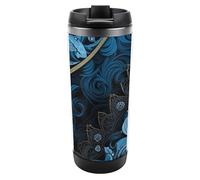 ERSTSNCK 13oz Vacuum Insulated Tumbler - Blue And Black Pattern Leak Proof Travel Mug with Handle, BPA-Free Stainless Steel Coffee Cup, Keeps Hot 6hrs Cold 12hrs