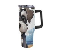 ERSTSNCK 40 Oz Tumbler with Handle And Straw Adorable Schnauzer Leak Resistant Tumblers Reusable Stainless Steel Travel Mug Fits in Cup Holder Vacuum Insulated Water Bottle for Women Men