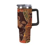ERSTSNCK 40 Oz Tumbler with Handle And Straw African Map Ethnic Pattern Leak Resistant Tumblers Reusable Stainless Steel Travel Mug Fits in Cup Holder Vacuum Insulated Water Bottle for Women Men