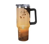 ERSTSNCK 40 Oz Tumbler with Handle And Straw Amber Castle Scenery Leak Resistant Tumblers Reusable Stainless Steel Travel Mug Fits in Cup Holder Vacuum Insulated Water Bottle for Women Men