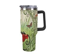 ERSTSNCK 40 Oz Tumbler with Handle And Straw Ant Petal Line Leak Resistant Tumblers Reusable Stainless Steel Travel Mug Fits in Cup Holder Vacuum Insulated Water Bottle for Women Men