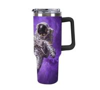 ERSTSNCK 40 Oz Tumbler with Handle And Straw Astronaut in Galaxy Leak Resistant Tumblers Reusable Stainless Steel Travel Mug Fits in Cup Holder Vacuum Insulated Water Bottle for Women Men