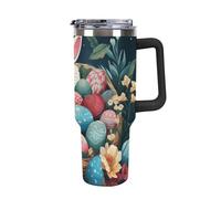 ERSTSNCK 40 Oz Tumbler with Handle And Straw Basket And Easter Eggs Leak Resistant Tumblers Reusable Stainless Steel Travel Mug Fits in Cup Holder Vacuum Insulated Water Bottle for Women Men