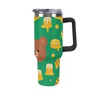 ERSTSNCK 40 Oz Tumbler with Handle And Straw Bear Honey Pot Leak Resistant Tumblers Reusable Stainless Steel Travel Mug Fits in Cup Holder Vacuum Insulated Water Bottle for Women Men