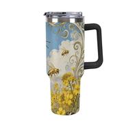 ERSTSNCK 40 Oz Tumbler with Handle And Straw Bee Rapeseed Field Leak Resistant Tumblers Reusable Stainless Steel Travel Mug Fits in Cup Holder Vacuum Insulated Water Bottle for Women Men