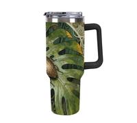 ERSTSNCK 40 Oz Tumbler with Handle And Straw Beetle Monstera Leaf Leak Resistant Tumblers Reusable Stainless Steel Travel Mug Fits in Cup Holder Vacuum Insulated Water Bottle for Women Men