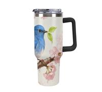ERSTSNCK 40 Oz Tumbler with Handle And Straw Birds on Cherry Blossom Tree Leak Resistant Tumblers Reusable Stainless Steel Travel Mug Fits in Cup Holder Vacuum Insulated Water Bottle for Women Men