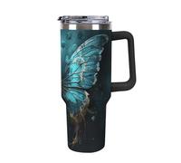ERSTSNCK 40 Oz Tumbler with Handle And Straw Blue Butterfly Pattern Leak Resistant Tumblers Reusable Stainless Steel Travel Mug Fits in Cup Holder Vacuum Insulated Water Bottle for Women Men
