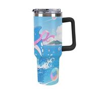 ERSTSNCK 40 Oz Tumbler with Handle And Straw Blue Dolphin Leak Resistant Tumblers Reusable Stainless Steel Travel Mug Fits in Cup Holder Vacuum Insulated Water Bottle for Women Men