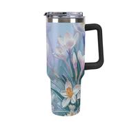 ERSTSNCK 40 Oz Tumbler with Handle And Straw Blue to Peach Gradient Leak Resistant Tumblers Reusable Stainless Steel Travel Mug Fits in Cup Holder Vacuum Insulated Water Bottle for Women Men