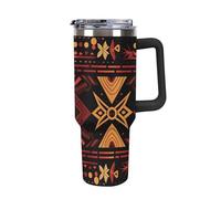 ERSTSNCK 40 Oz Tumbler with Handle And Straw Brown And Red Tribal Pattern Leak Resistant Tumblers Reusable Stainless Steel Travel Mug Fits in Cup Holder Vacuum Insulated Water Bottle for Women Men