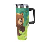 ERSTSNCK 40 Oz Tumbler with Handle And Straw Brown Bear Leak Resistant Tumblers Reusable Stainless Steel Travel Mug Fits in Cup Holder Vacuum Insulated Water Bottle for Women Men