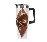 ERSTSNCK 40 Oz Tumbler with Handle And Straw Brown Bow Leak Resistant Tumblers Reusable Stainless Steel Travel Mug Fits in Cup Holder Vacuum Insulated Water Bottle for Women Men