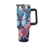 ERSTSNCK 40 Oz Tumbler with Handle And Straw Butterfly Blossoms Leak Resistant Tumblers Reusable Stainless Steel Travel Mug Fits in Cup Holder Vacuum Insulated Water Bottle for Women Men