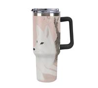 ERSTSNCK 40 Oz Tumbler with Handle And Straw Cherry Blossom Tree Fox Leak Resistant Tumblers Reusable Stainless Steel Travel Mug Fits in Cup Holder Vacuum Insulated Water Bottle for Women Men