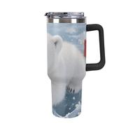 ERSTSNCK 40 Oz Tumbler with Handle And Straw Christmas Polarbear Leak Resistant Tumblers Reusable Stainless Steel Travel Mug Fits in Cup Holder Vacuum Insulated Water Bottle for Women Men