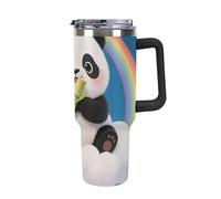 ERSTSNCK 40 Oz Tumbler with Handle And Straw Cloud Rainbow Panda Leak Resistant Tumblers Reusable Stainless Steel Travel Mug Fits in Cup Holder Vacuum Insulated Water Bottle for Women Men