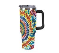 ERSTSNCK 40 Oz Tumbler with Handle And Straw Color Tie Dye Leak Resistant Tumblers Reusable Stainless Steel Travel Mug Fits in Cup Holder Vacuum Insulated Water Bottle for Women Men