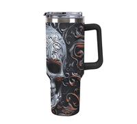 ERSTSNCK 40 Oz Tumbler with Handle And Straw Cool Skull Graphics Leak Resistant Tumblers Reusable Stainless Steel Travel Mug Fits in Cup Holder Vacuum Insulated Water Bottle for Women Men