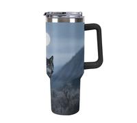 ERSTSNCK 40 Oz Tumbler with Handle And Straw Cool Wolf Leak Resistant Tumblers Reusable Stainless Steel Travel Mug Fits in Cup Holder Vacuum Insulated Water Bottle for Women Men