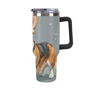 ERSTSNCK 40 Oz Tumbler with Handle And Straw Corgi Pattern Corgi Pattern Leak Resistant Tumblers Reusable Stainless Steel Travel Mug Fits in Cup Holder Vacuum Insulated Water Bottle for Women Men