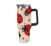ERSTSNCK 40 Oz Tumbler with Handle And Straw Cute Ladybug Leak Resistant Tumblers Reusable Stainless Steel Travel Mug Fits in Cup Holder Vacuum Insulated Water Bottle for Women Men