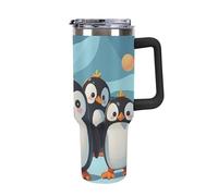 ERSTSNCK 40 Oz Tumbler with Handle And Straw Cute Penguins Leak Resistant Tumblers Reusable Stainless Steel Travel Mug Fits in Cup Holder Vacuum Insulated Water Bottle for Women Men