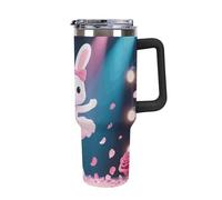 ERSTSNCK 40 Oz Tumbler with Handle And Straw Dancing Rabbit Leak Resistant Tumblers Reusable Stainless Steel Travel Mug Fits in Cup Holder Vacuum Insulated Water Bottle for Women Men