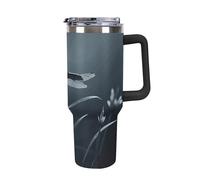 ERSTSNCK 40 Oz Tumbler with Handle And Straw Dragonfly Silhouette Leak Resistant Tumblers Reusable Stainless Steel Travel Mug Fits in Cup Holder Vacuum Insulated Water Bottle for Women Men