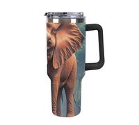 ERSTSNCK 40 Oz Tumbler with Handle And Straw Elephants Red Leak Resistant Tumblers Reusable Stainless Steel Travel Mug Fits in Cup Holder Vacuum Insulated Water Bottle for Women Men