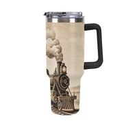 ERSTSNCK 40 Oz Tumbler with Handle And Straw Etching Train Leak Resistant Tumblers Reusable Stainless Steel Travel Mug Fits in Cup Holder Vacuum Insulated Water Bottle for Women Men