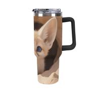 ERSTSNCK 40 Oz Tumbler with Handle And Straw Fennec Fox Cub in Den Leak Resistant Tumblers Reusable Stainless Steel Travel Mug Fits in Cup Holder Vacuum Insulated Water Bottle for Women Men