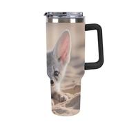 ERSTSNCK 40 Oz Tumbler with Handle And Straw Fennec Fox Leak Resistant Tumblers Reusable Stainless Steel Travel Mug Fits in Cup Holder Vacuum Insulated Water Bottle for Women Men