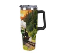 ERSTSNCK 40 Oz Tumbler with Handle And Straw Forest Steam Car Leak Resistant Tumblers Reusable Stainless Steel Travel Mug Fits in Cup Holder Vacuum Insulated Water Bottle for Women Men