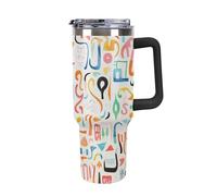 ERSTSNCK 40 Oz Tumbler with Handle And Straw Fun Colorful Patterns Leak Resistant Tumblers Reusable Stainless Steel Travel Mug Fits in Cup Holder Vacuum Insulated Water Bottle for Women Men