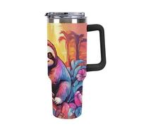 ERSTSNCK 40 Oz Tumbler with Handle And Straw Jungle Sloth Leak Resistant Tumblers Reusable Stainless Steel Travel Mug Fits in Cup Holder Vacuum Insulated Water Bottle for Women Men
