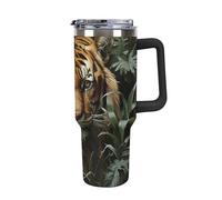 ERSTSNCK 40 Oz Tumbler with Handle And Straw Jungle Tiger Leak Resistant Tumblers Reusable Stainless Steel Travel Mug Fits in Cup Holder Vacuum Insulated Water Bottle for Women Men