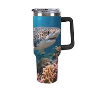 ERSTSNCK 40 Oz Tumbler with Handle And Straw Leopard Shark Leak Resistant Tumblers Reusable Stainless Steel Travel Mug Fits in Cup Holder Vacuum Insulated Water Bottle for Women Men
