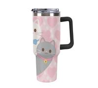 ERSTSNCK 40 Oz Tumbler with Handle And Straw Lovely Cat Pattern Leak Resistant Tumblers Reusable Stainless Steel Travel Mug Fits in Cup Holder Vacuum Insulated Water Bottle for Women Men