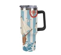 ERSTSNCK 40 Oz Tumbler with Handle And Straw Nautical Coastal Leak Resistant Tumblers Reusable Stainless Steel Travel Mug Fits in Cup Holder Vacuum Insulated Water Bottle for Women Men